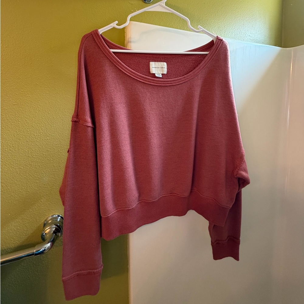American Eagle Outfitters Rust Cropped off the shoulder Sweater